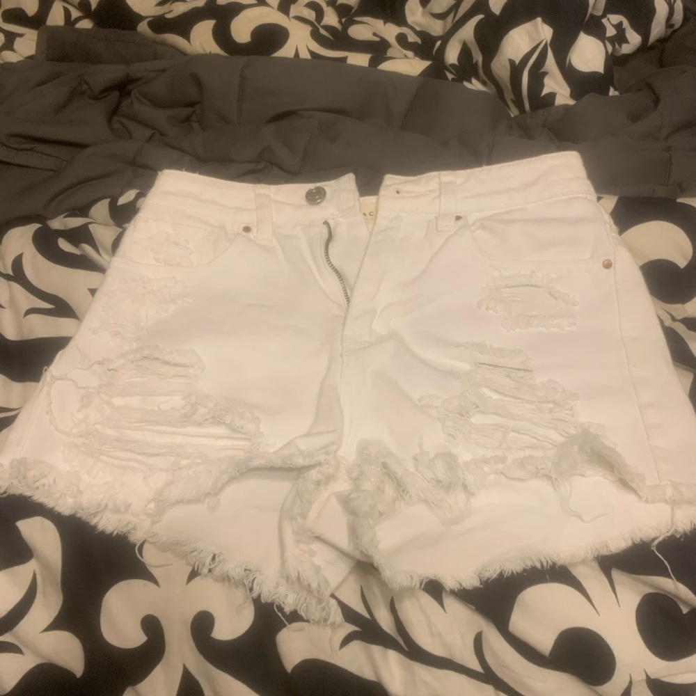 PacSun white festival ripped jean shorts